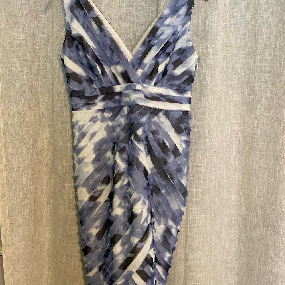Ann Taylor Blue and White Ruched Bodycon Maxi Dress